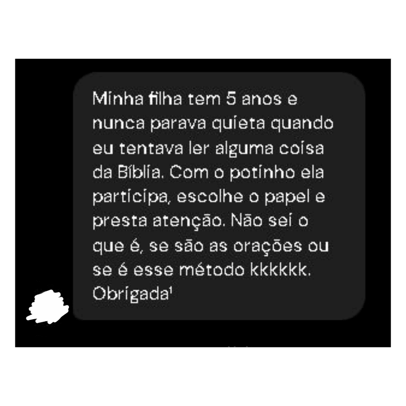Mensagem de uma mãe contando que a filha de 5 anos passou a participar da leitura da Bíblia